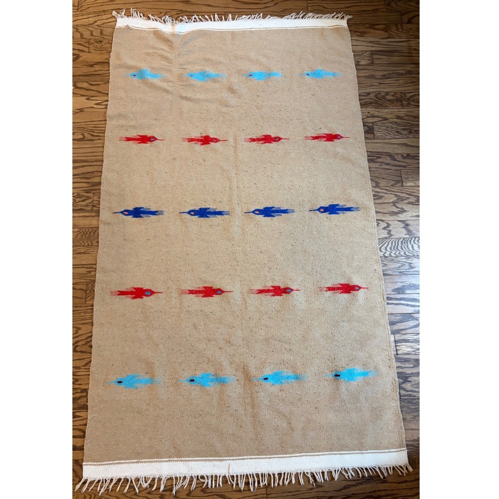 VTG.‎ MEXICAN MOLINA INDIAN ZAPOTEC INDIAN THROW BLANKET RUG WOOL BIRD DESIGN